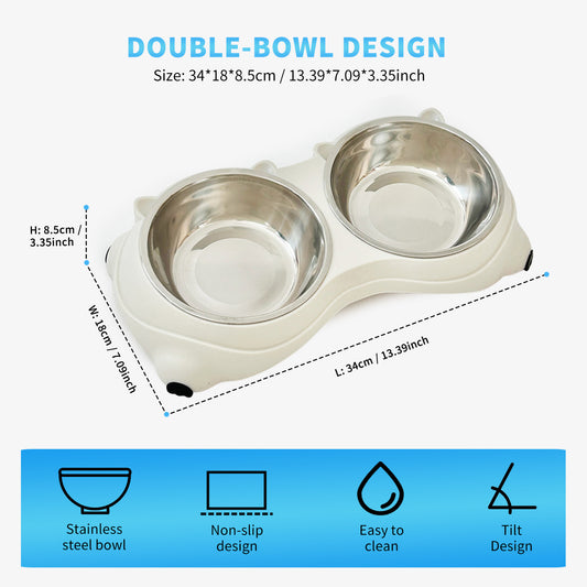 Double Stainless Steel Pet Bowl Set - Non-Slip Base for Cats & Dogs
