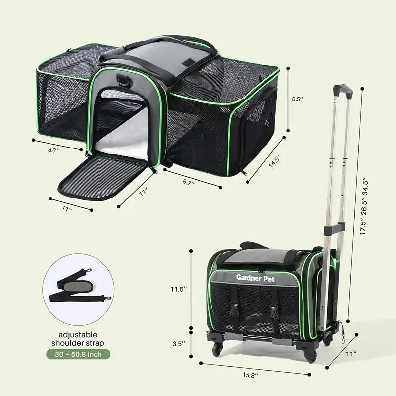 Rolling Pet Carrier - Expandable & Foldable for Small Pets