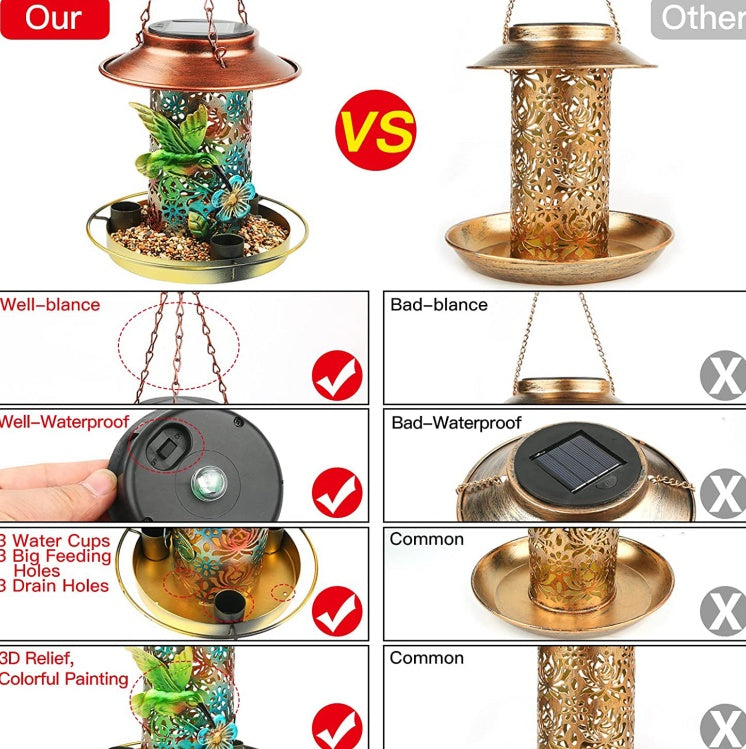Solar Bird Feeder - Metal Hanging Lantern for Outdoors with S-Hook