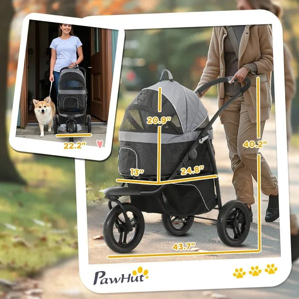 Pet Jogging Stroller - 3-in-1 with Carrier for Small Dogs & Cats