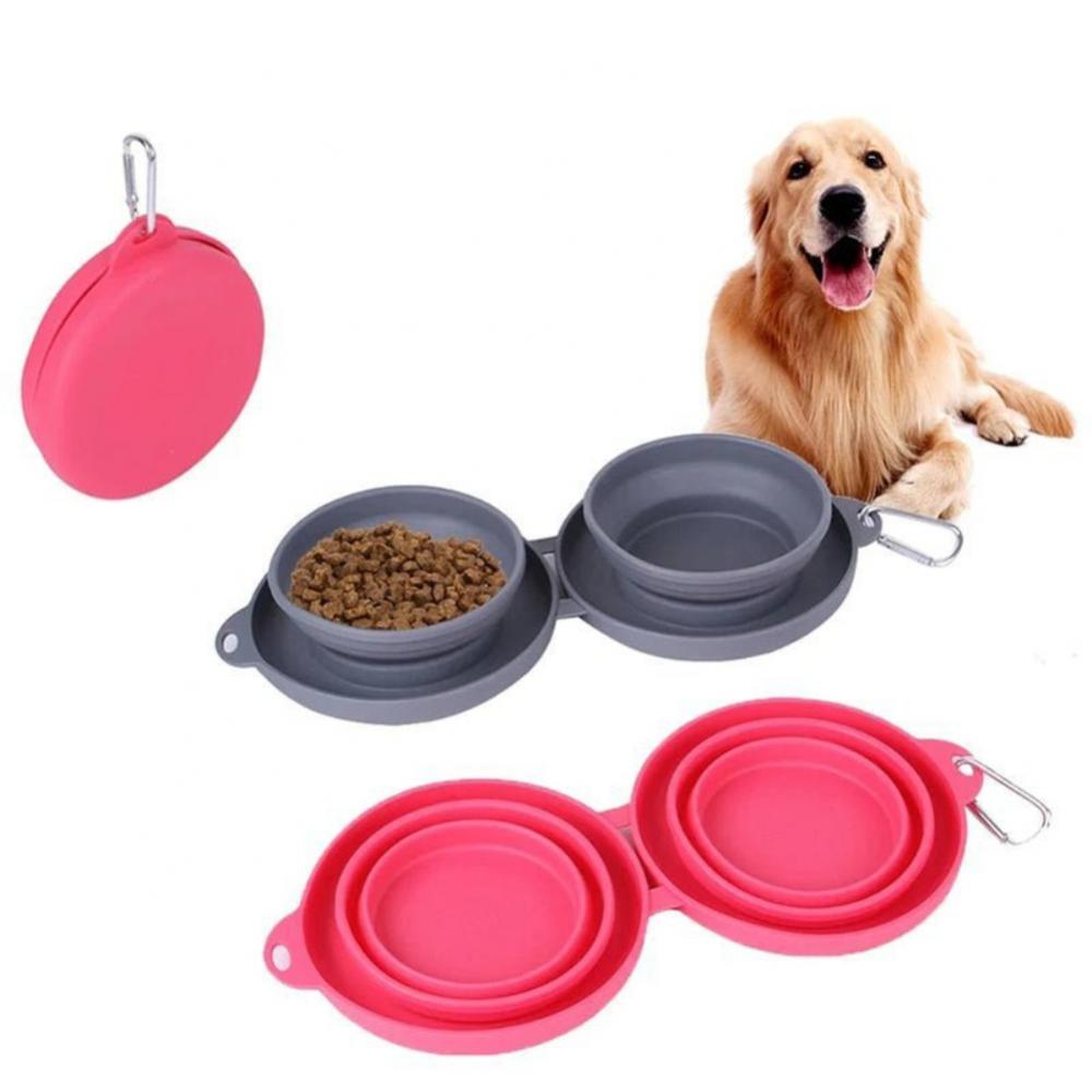 Foldable Silicone Double Pet Bowl - Portable for Dogs & Cats
