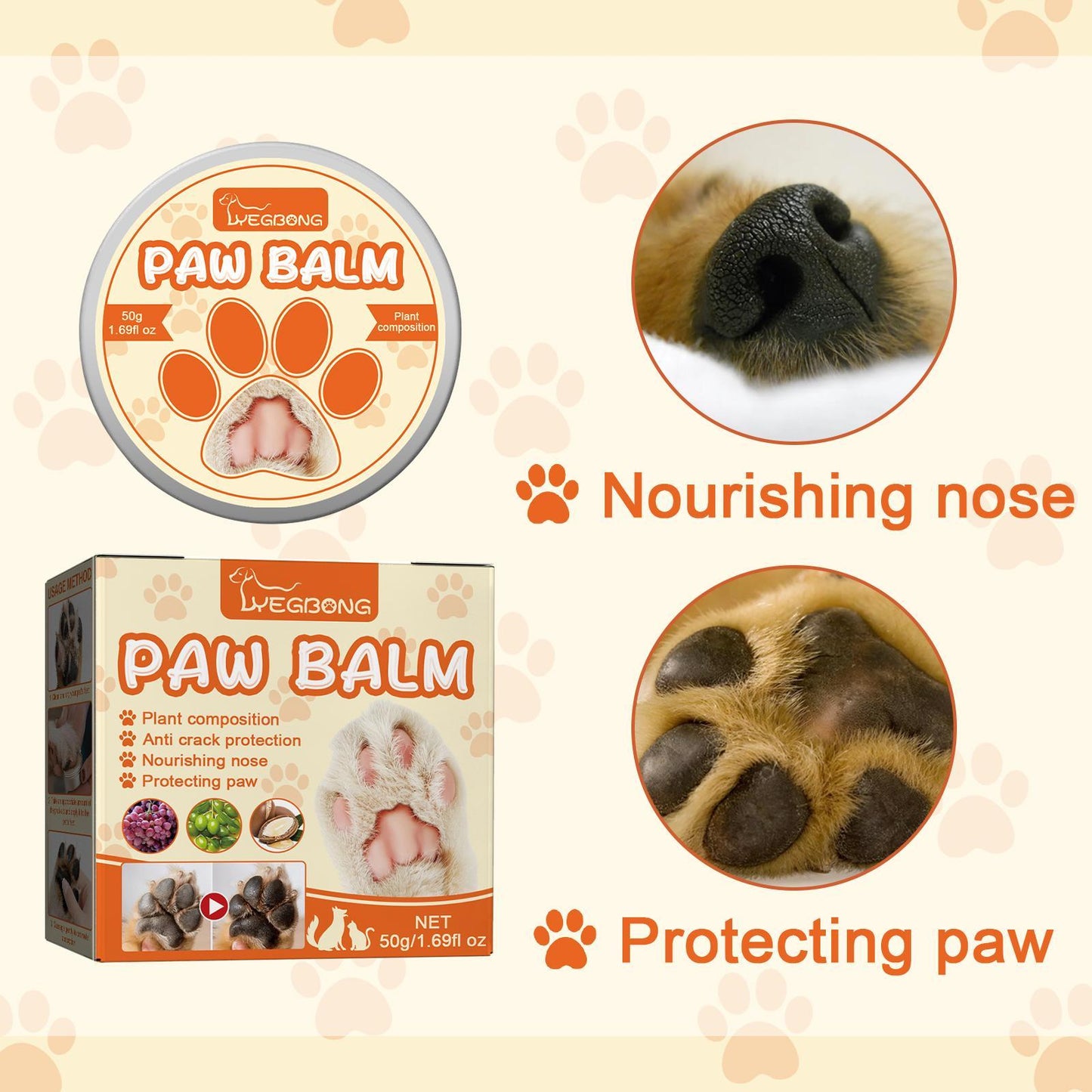 Pet Paw Balm - Moisturizing Cream for Dry & Cracked Paw Pads