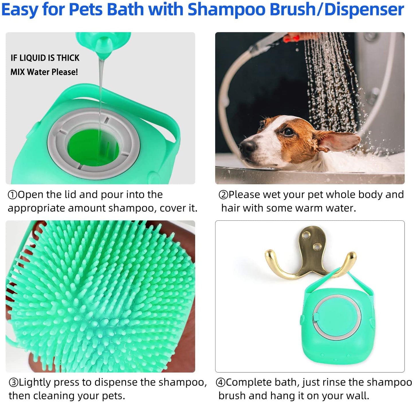 Pet Bath Brush - Soft Silicone Shampoo Massager for Grooming