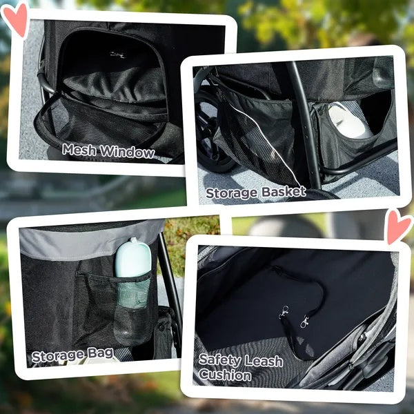 Pet Jogging Stroller - 3-in-1 with Carrier for Small Dogs & Cats
