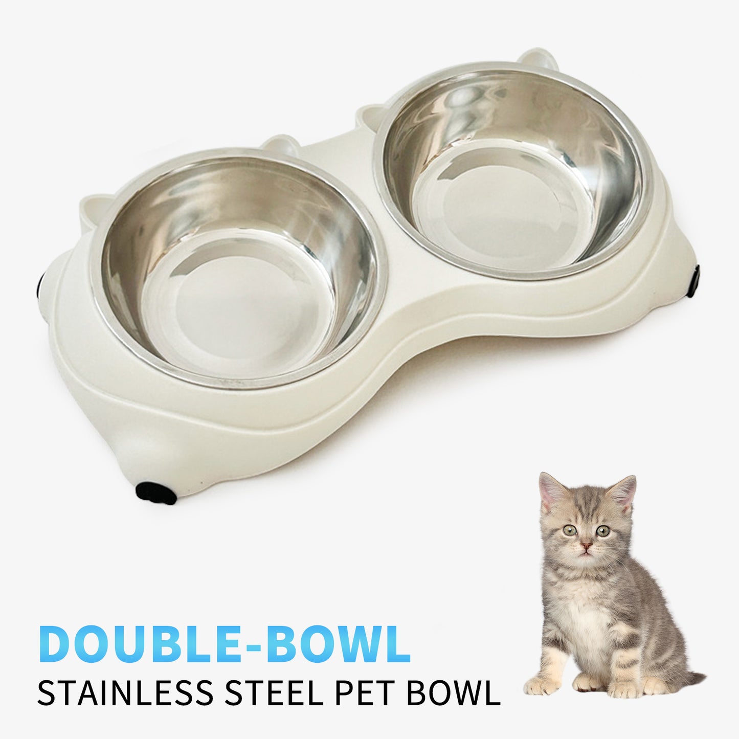 Double Stainless Steel Pet Bowl Set - Non-Slip Base for Cats & Dogs