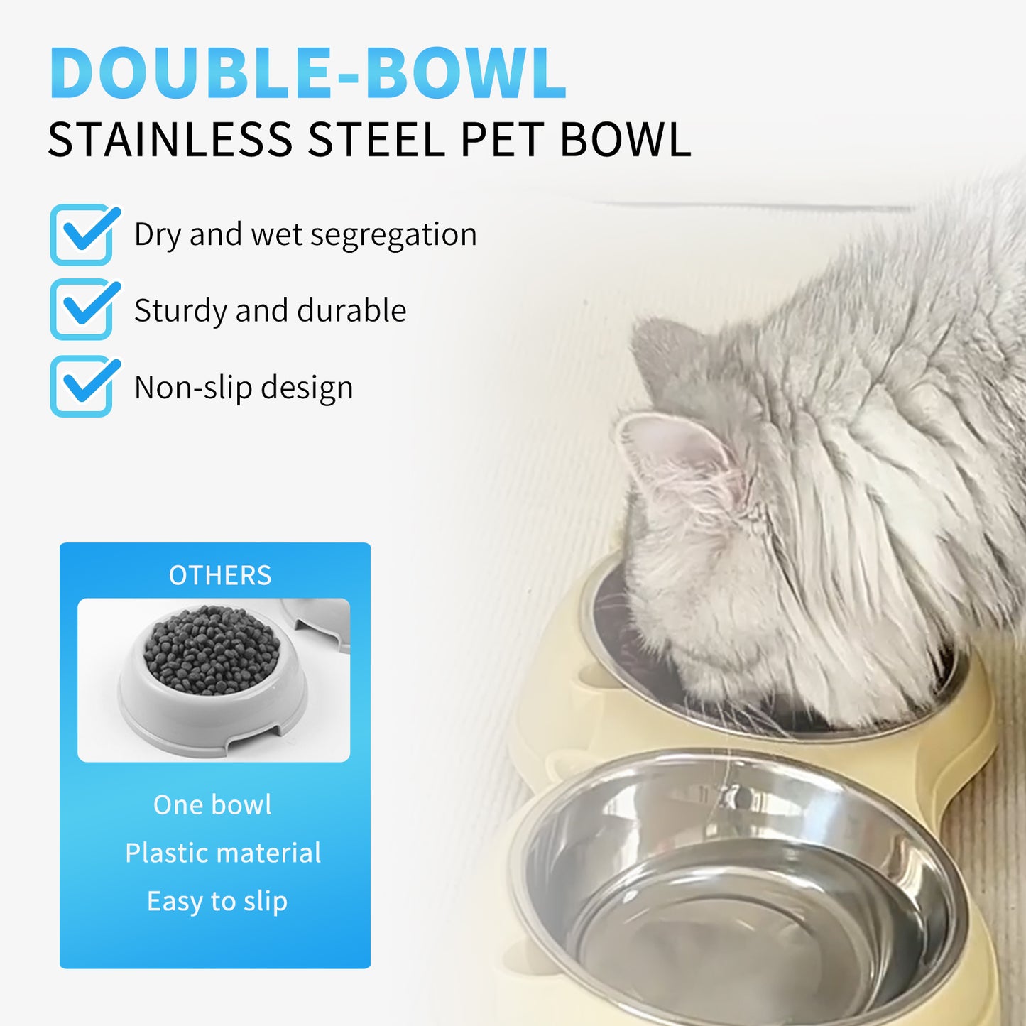 Double Stainless Steel Pet Bowl Set - Non-Slip Base for Cats & Dogs
