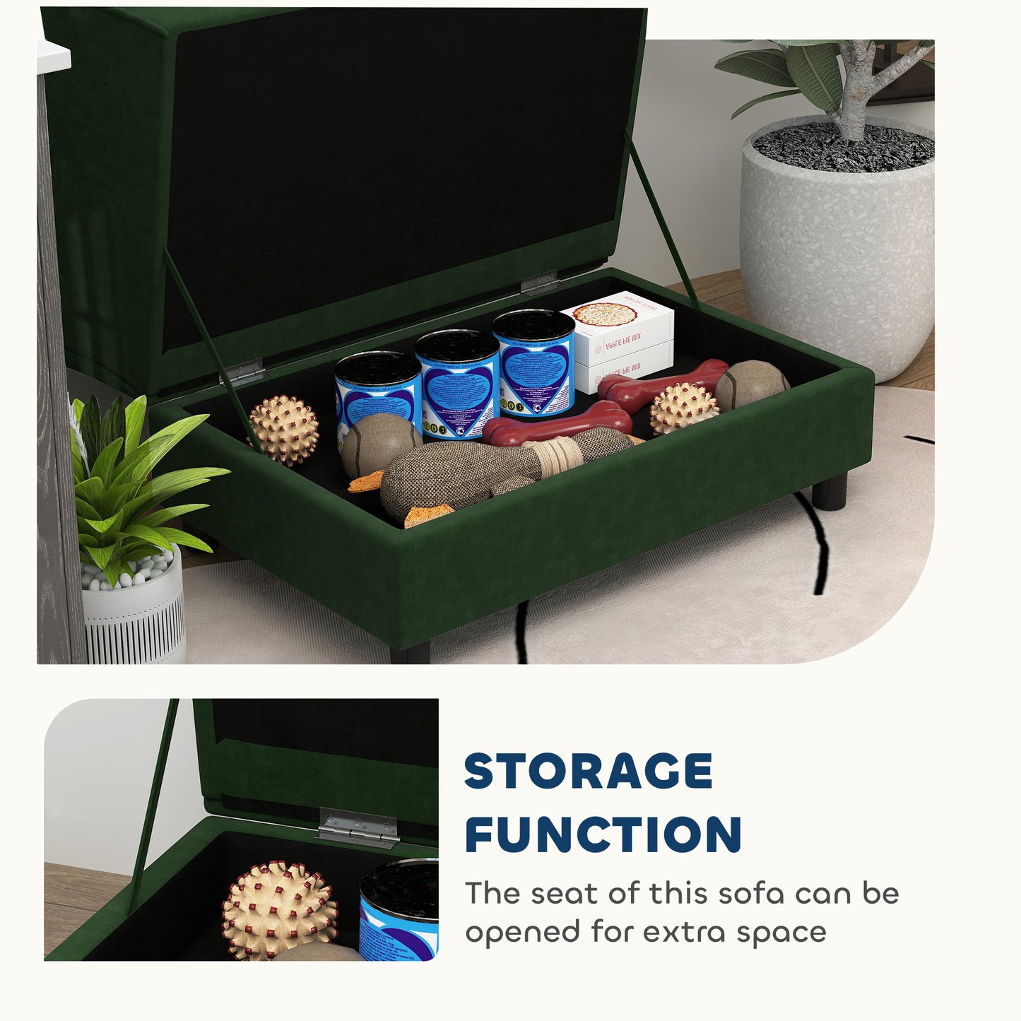 Pet Sofa Bed Couch With Storage For Cats And Small Dogs, Green