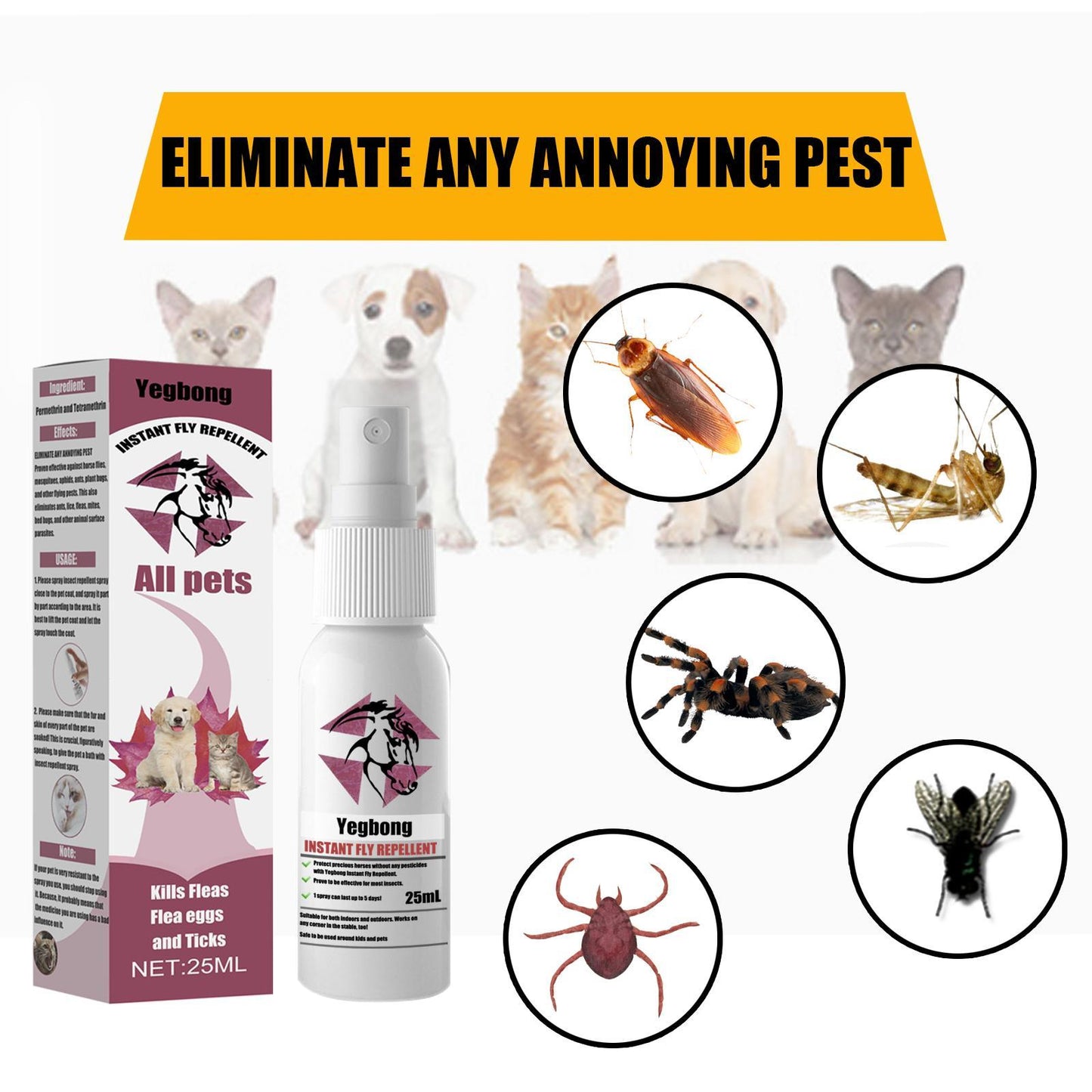 Pet Flea & Tick Spray - Deworming & Itch Relief for Cats & Dogs