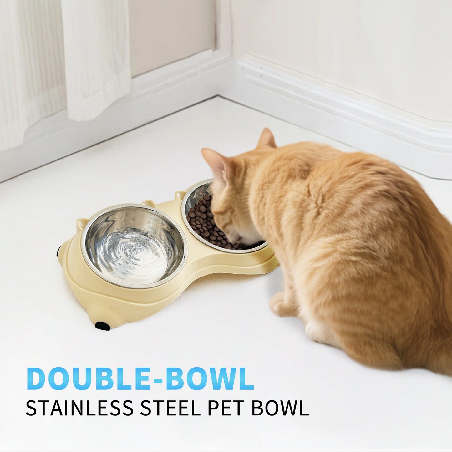Double Stainless Steel Pet Bowl Set - Non-Slip Base for Cats & Dogs