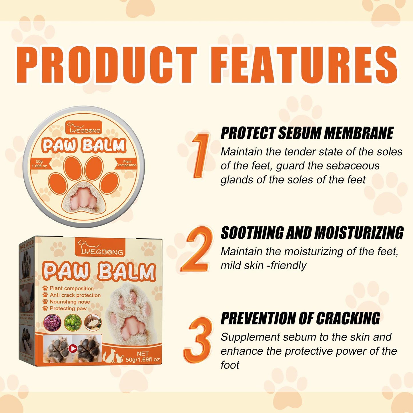 Pet Paw Balm - Moisturizing Cream for Dry & Cracked Paw Pads