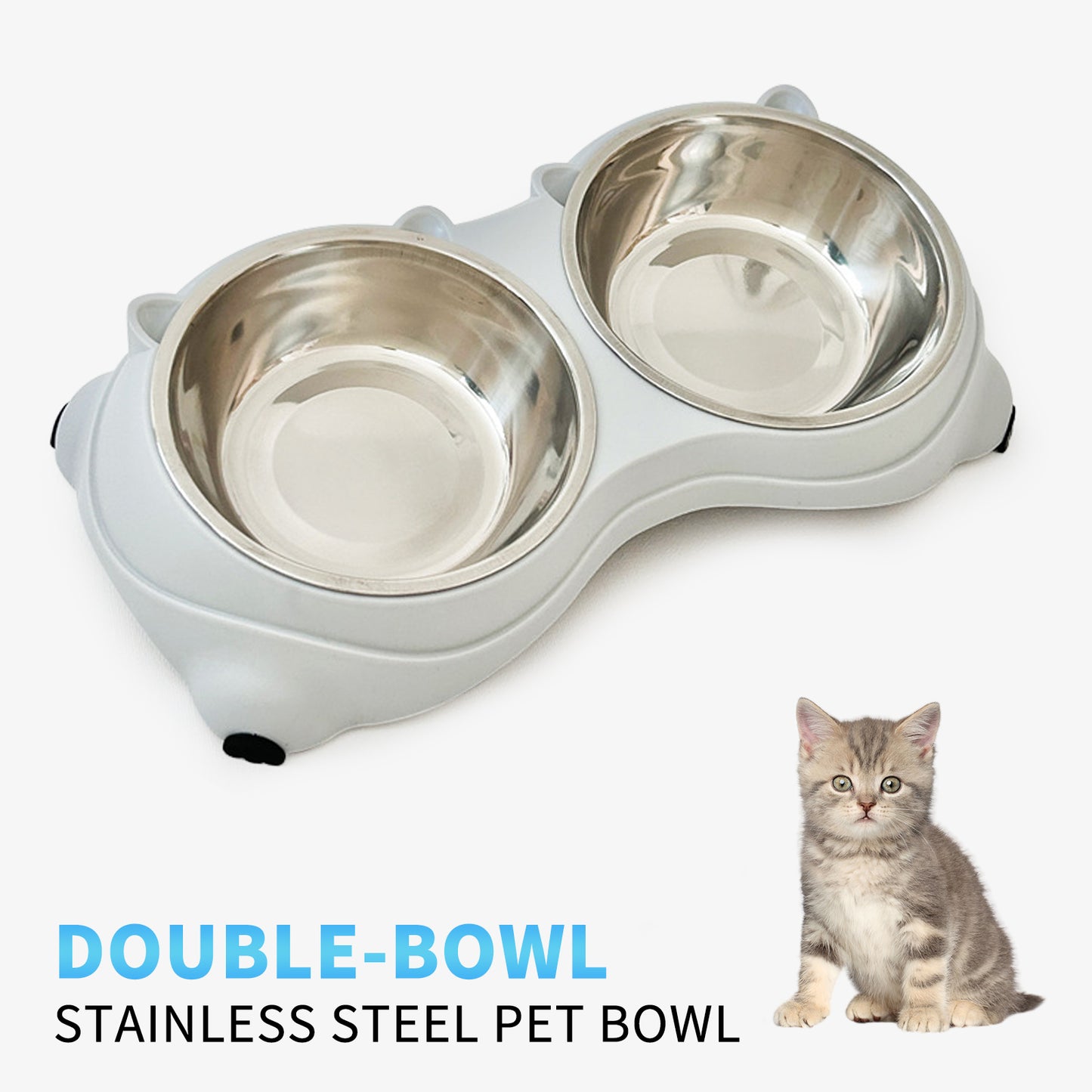 Double Stainless Steel Pet Bowl Set - Non-Slip Base for Cats & Dogs