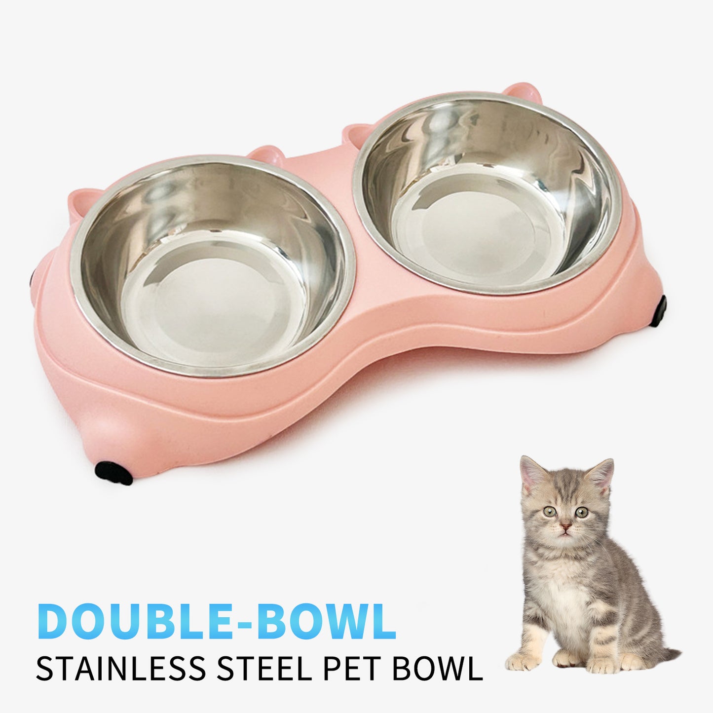 Double Stainless Steel Pet Bowl Set - Non-Slip Base for Cats & Dogs
