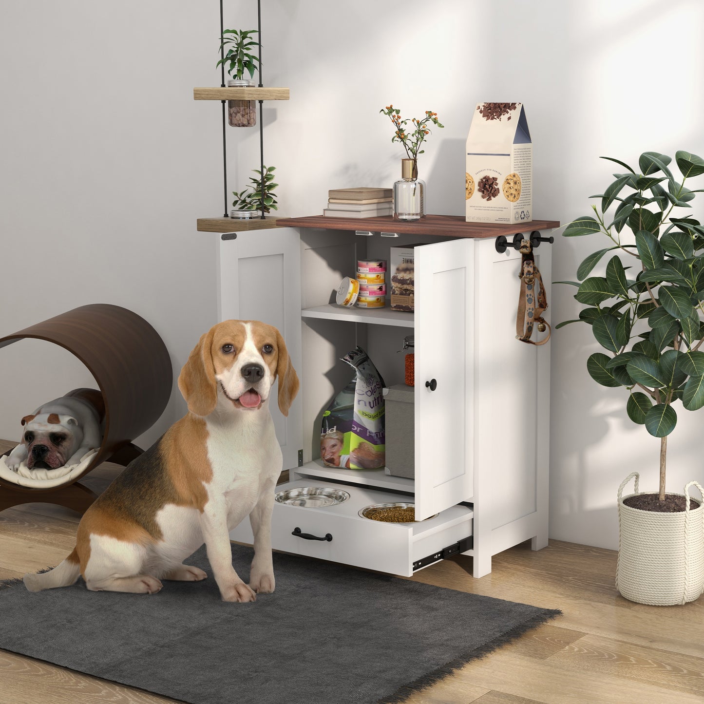 All-in-One Pet Feeding Station - Bowls, Storage & Elevated Stand