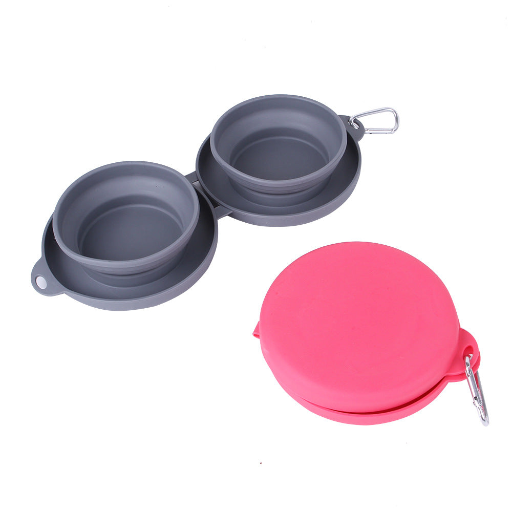 Foldable Silicone Double Pet Bowl - Portable for Dogs & Cats