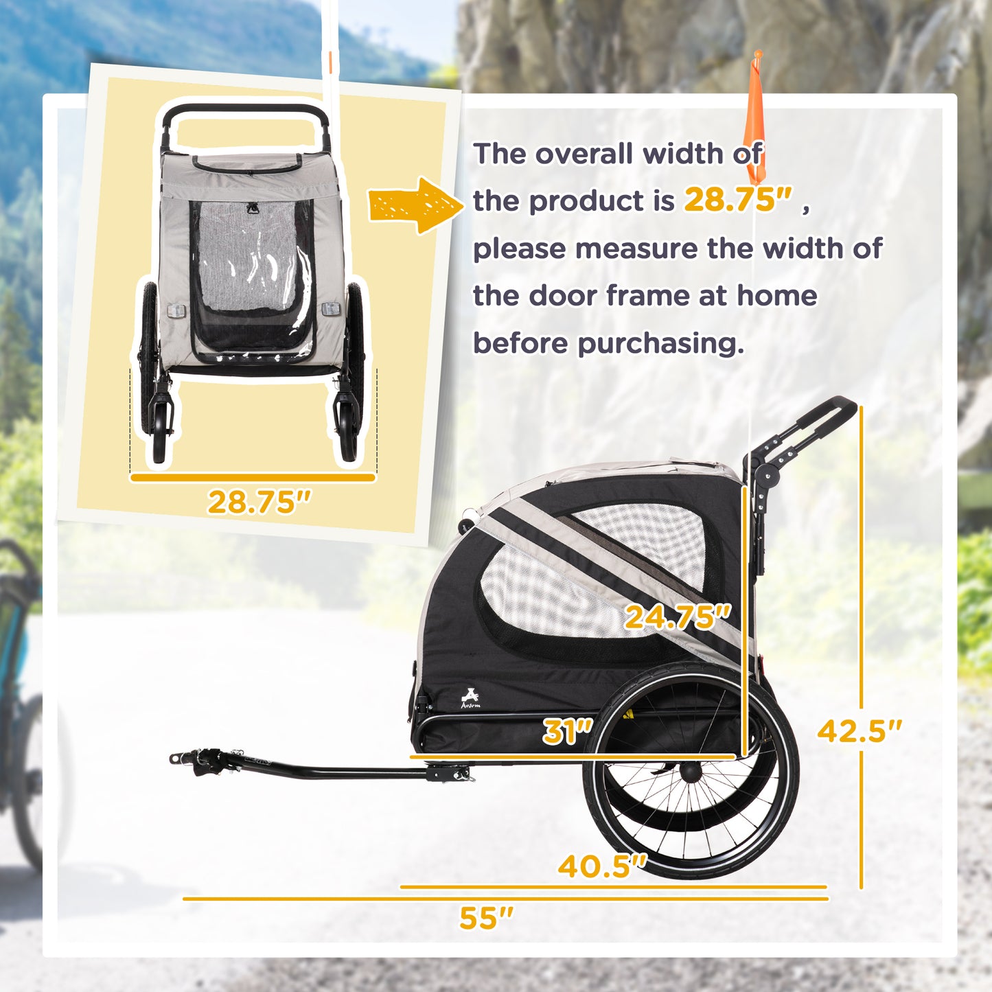 2-in-1 Pet Bike Trailer & Stroller for Small Dogs & Cats