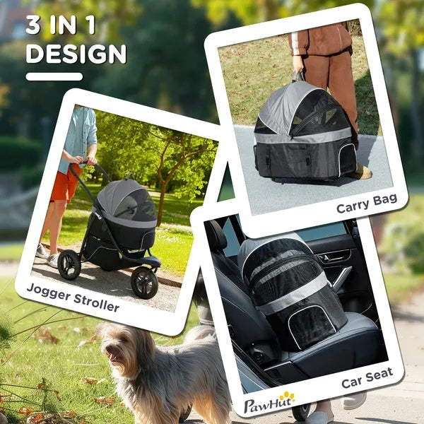 Pet Jogging Stroller - 3-in-1 with Carrier for Small Dogs & Cats
