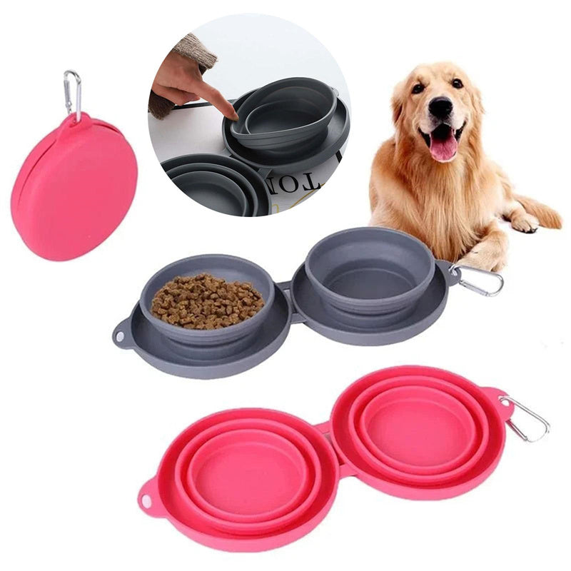 Foldable Silicone Double Pet Bowl - Portable for Dogs & Cats