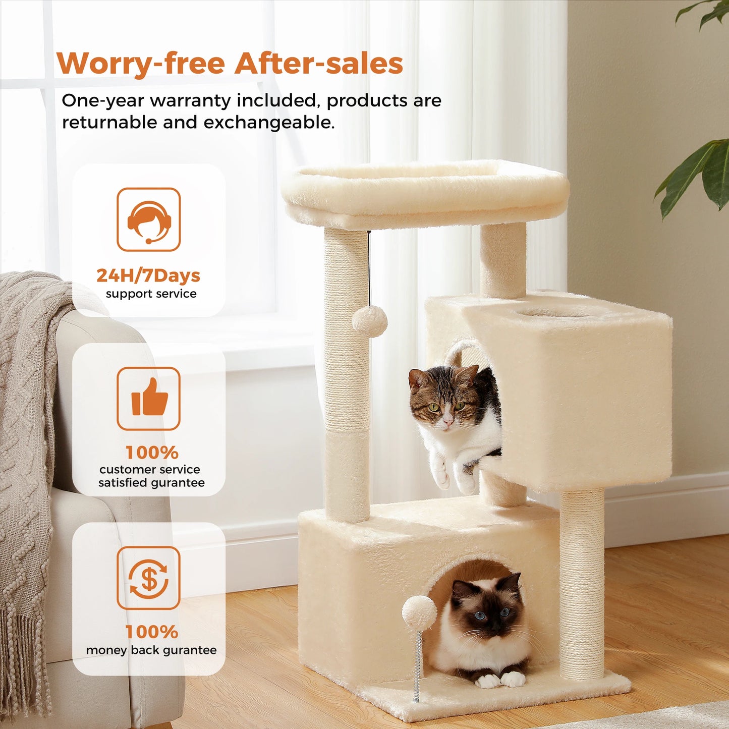 Large Multi-Level Cat Tree with Condos & Sisal Scratching Pads