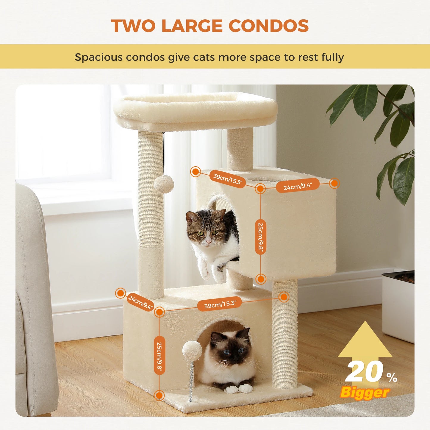 Large Multi-Level Cat Tree with Condos & Sisal Scratching Pads