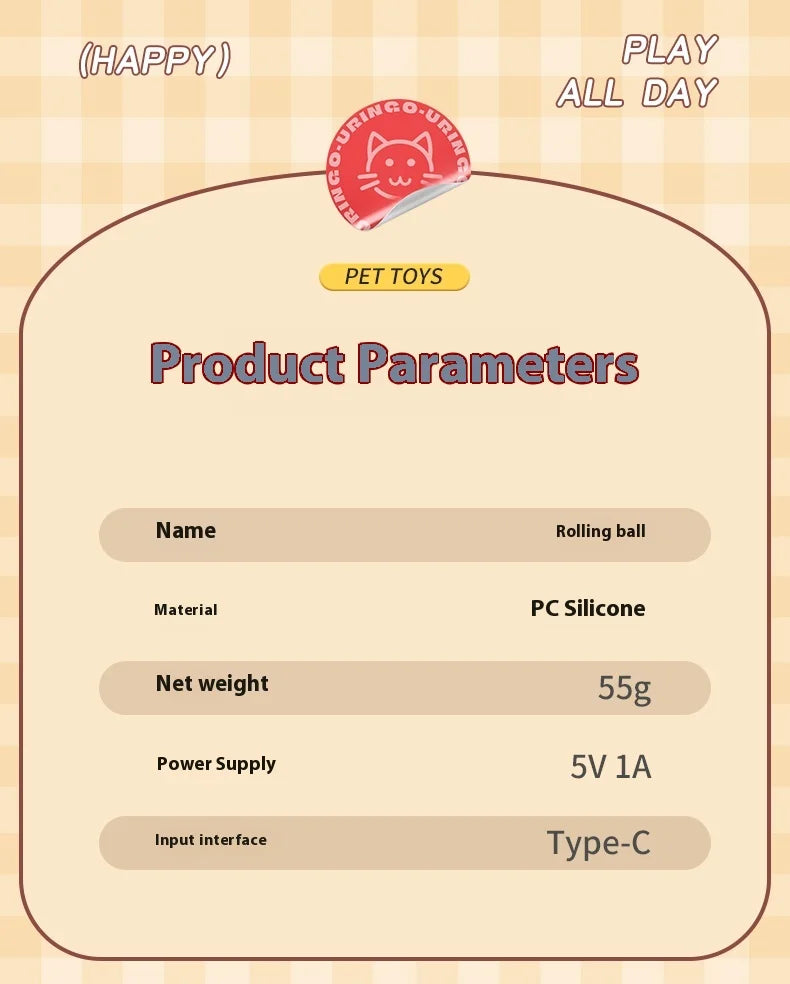 Interactive Cat Ball Toy - Automatic Rolling with Tail, Rechargeable