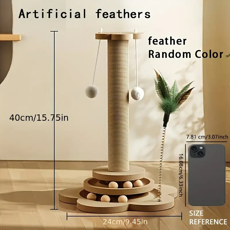 Vertical Rotating Cat Scratch Board - Durable Wooden Fiber Stand