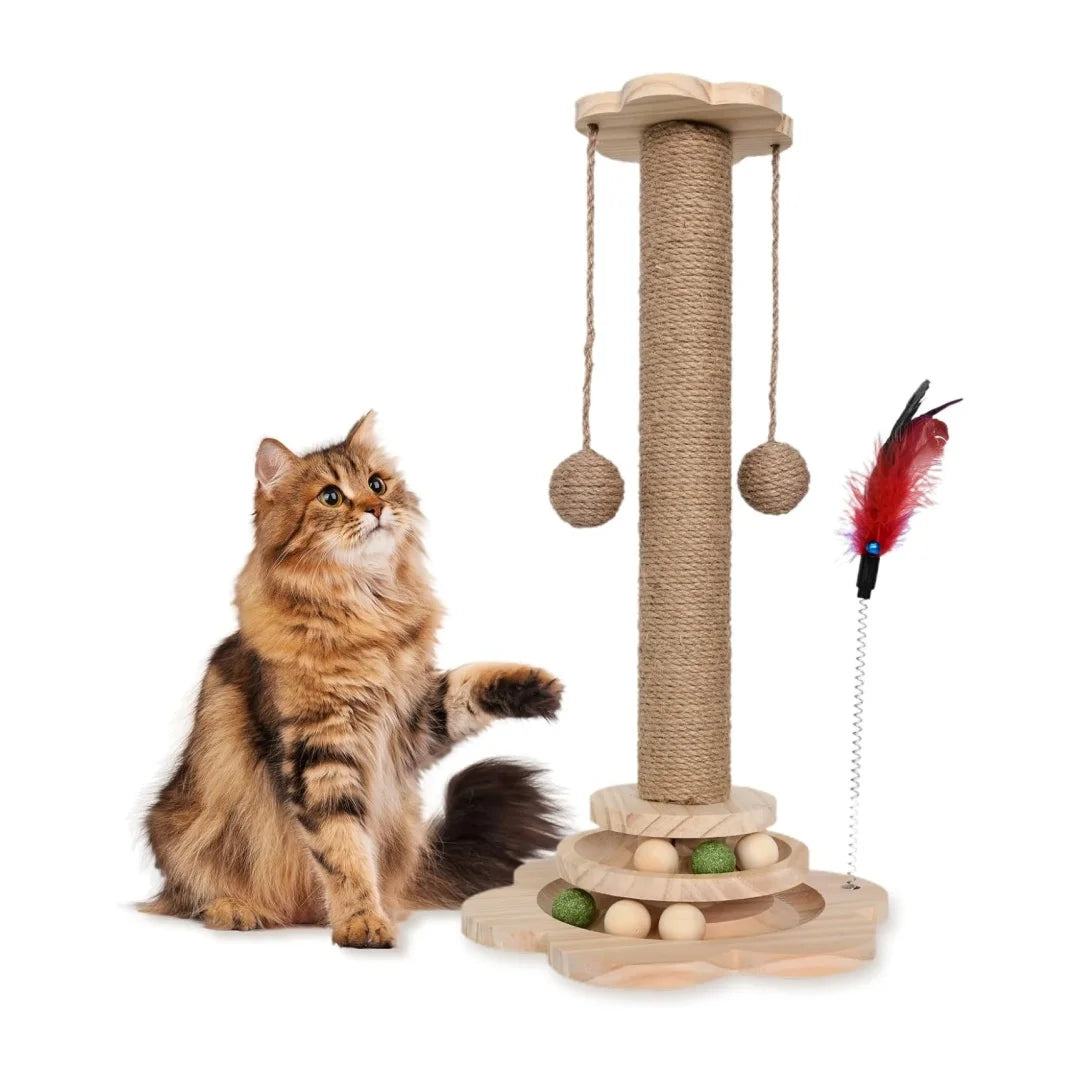 Vertical Rotating Cat Scratch Board - Durable Wooden Fiber Stand
