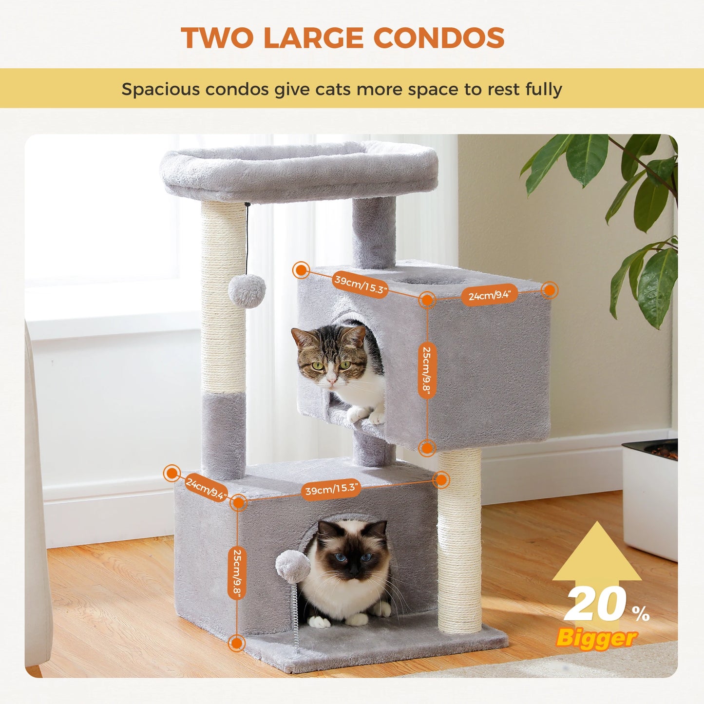 Large Multi-Level Cat Tree with Condos & Sisal Scratching Pads