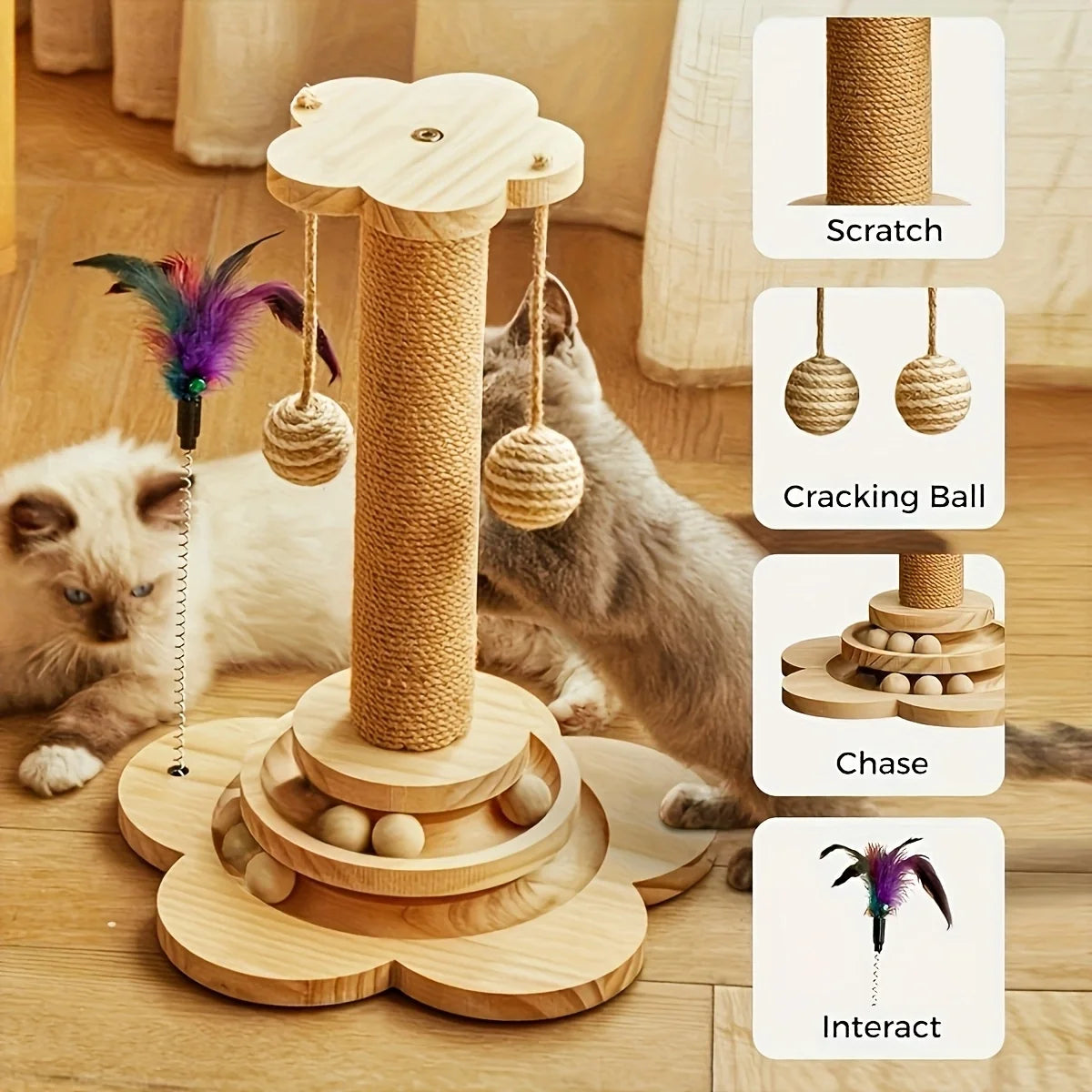 Vertical Rotating Cat Scratch Board - Durable Wooden Fiber Stand