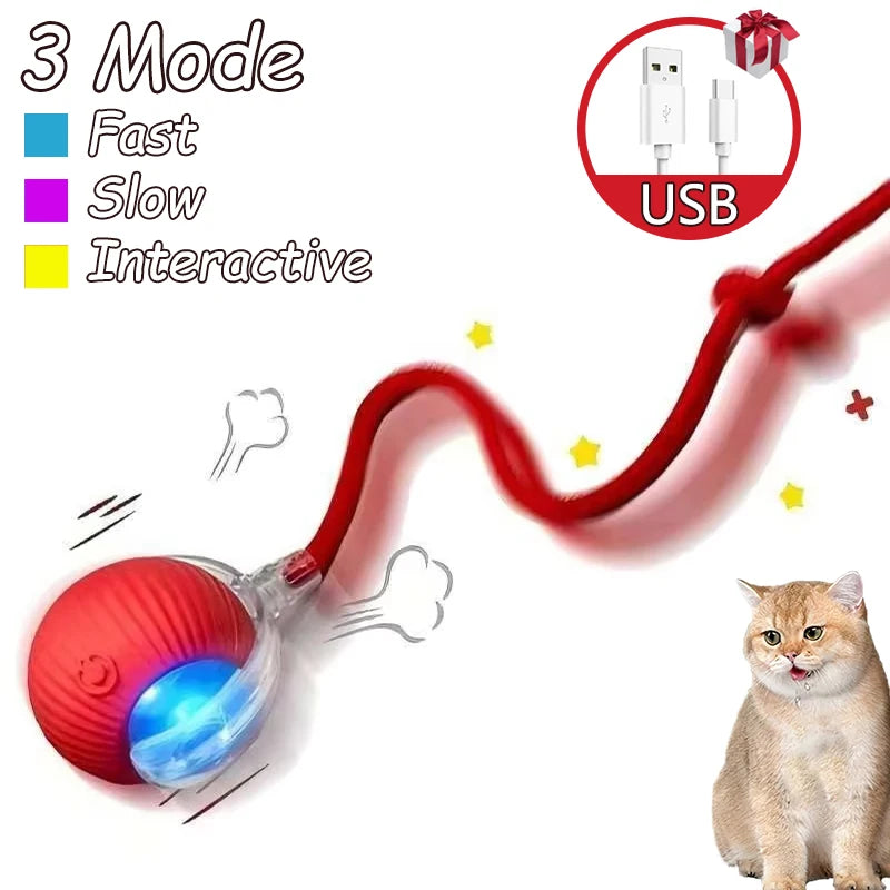 Interactive Cat Ball Toy - Automatic Rolling with Tail, Rechargeable