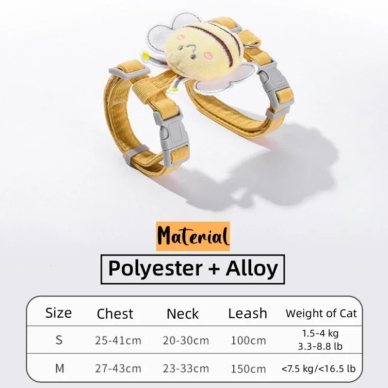 Adjustable Pet Harness & Leash Set - Cartoon Bee Design
