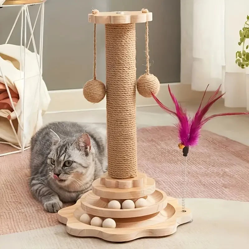 Vertical Rotating Cat Scratch Board - Durable Wooden Fiber Stand