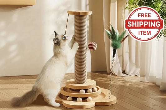 Vertical Rotating Cat Scratch Board - Durable Wooden Fiber Stand