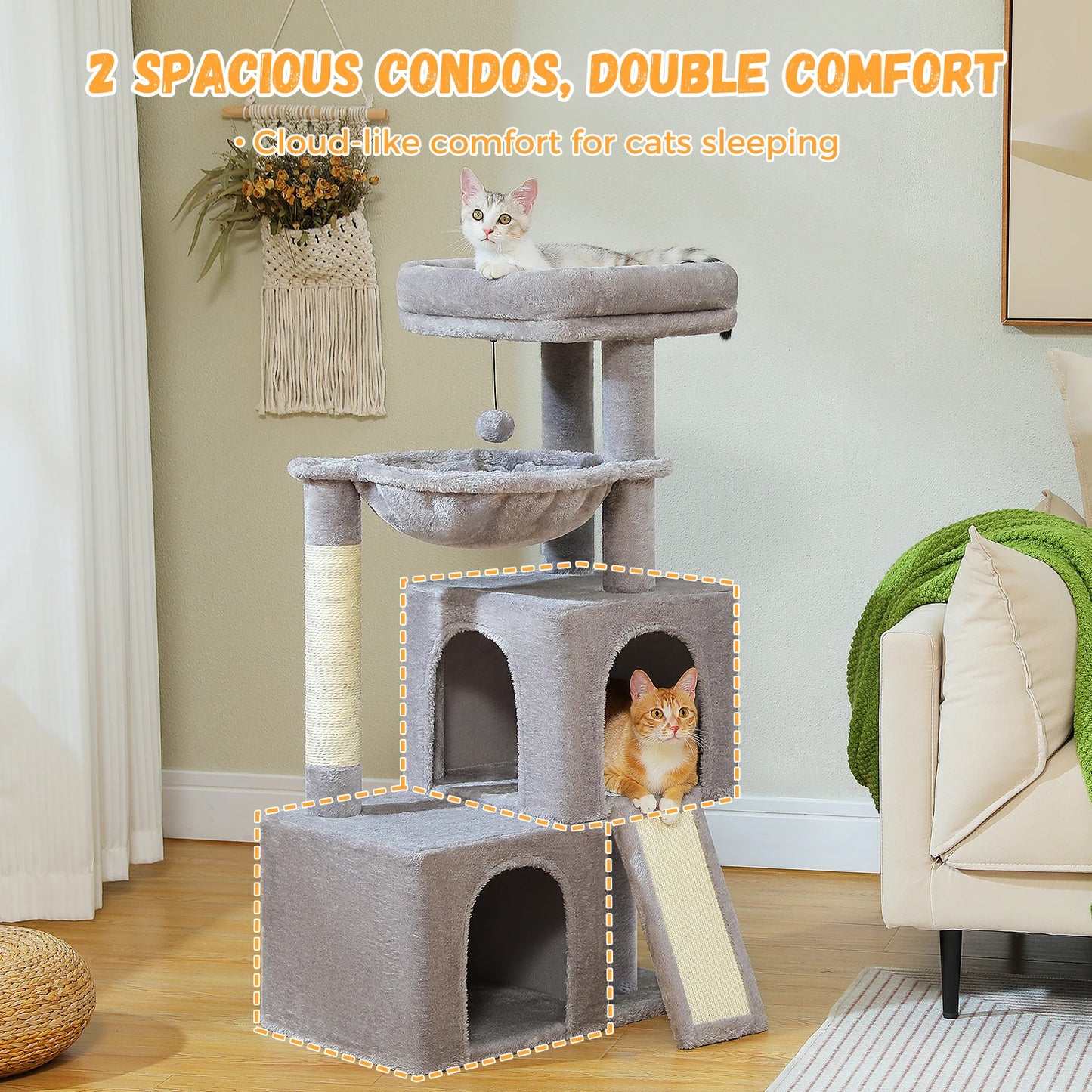 Large Multi-Level Cat Tree with Condos & Sisal Scratching Pads