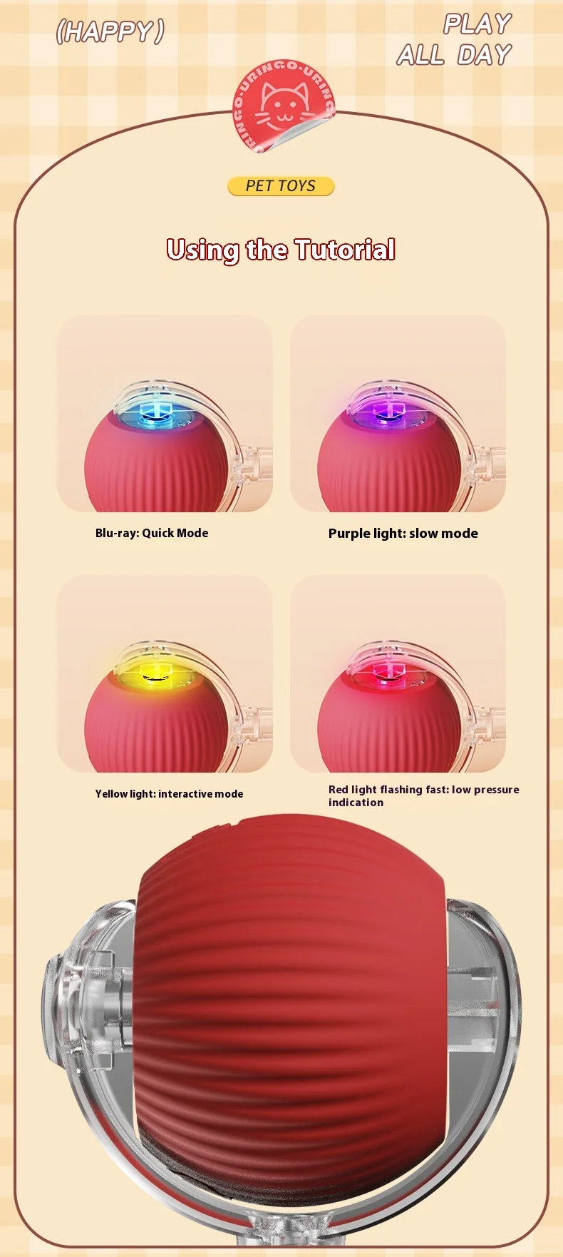 Interactive Cat Ball Toy - Automatic Rolling with Tail, Rechargeable