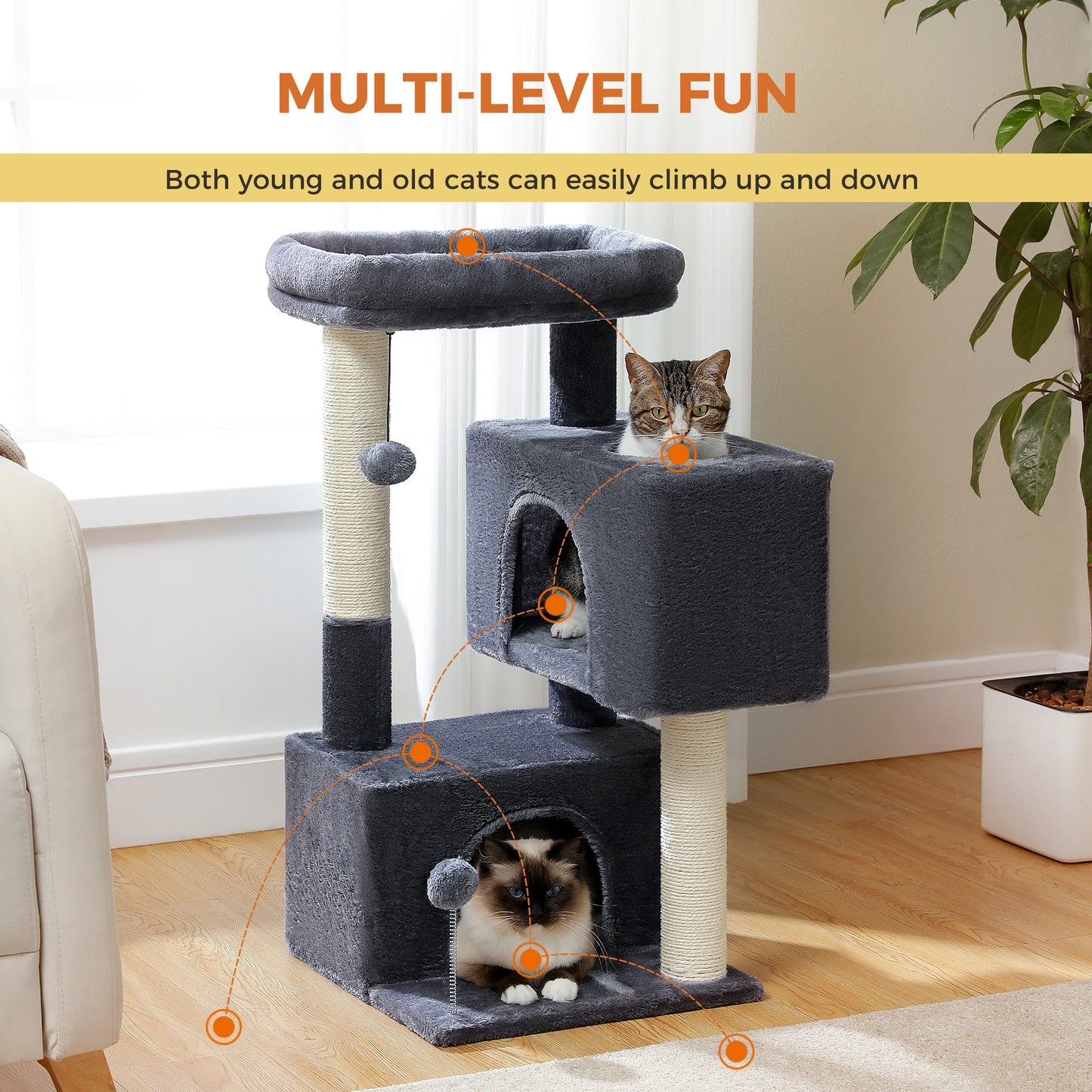 Large Multi-Level Cat Tree with Condos & Sisal Scratching Pads