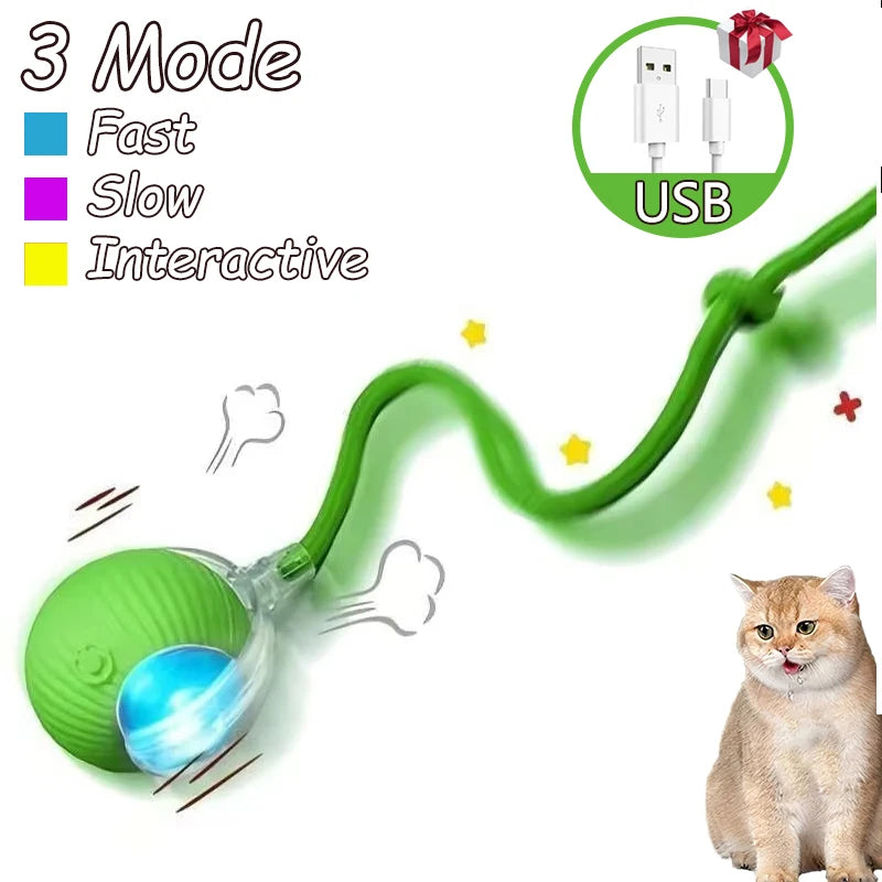 Interactive Cat Ball Toy - Automatic Rolling with Tail, Rechargeable