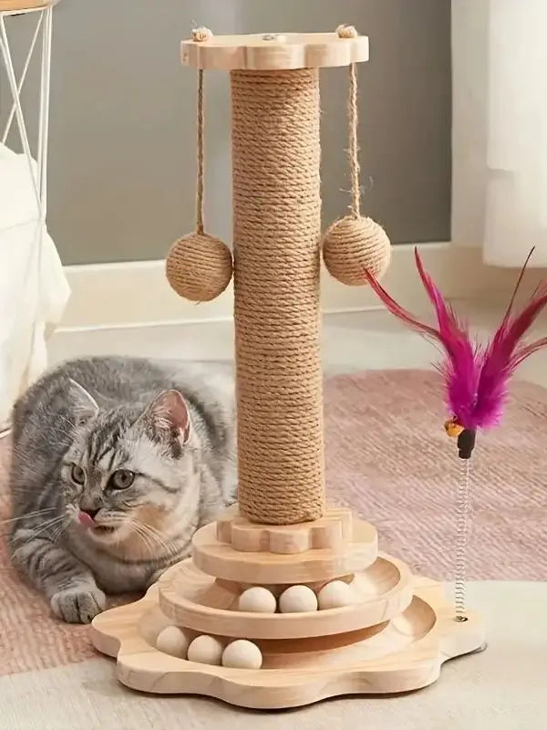 Vertical Rotating Cat Scratch Board - Durable Wooden Fiber Stand