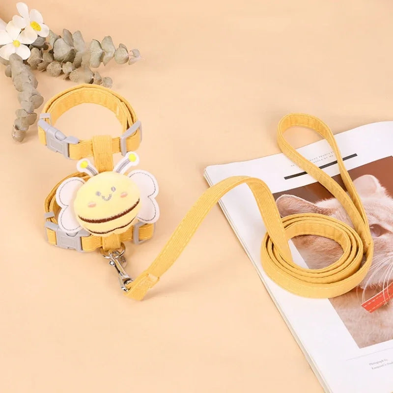 Adjustable Pet Harness & Leash Set - Cartoon Bee Design