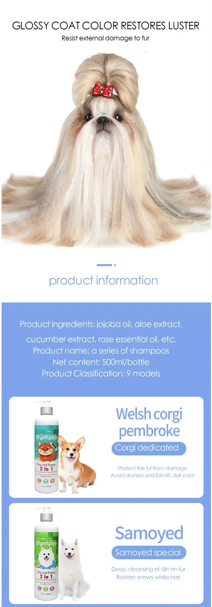 500ml Dog Shampoo - Anti-Mite Deodorant with Long-Lasting Scent