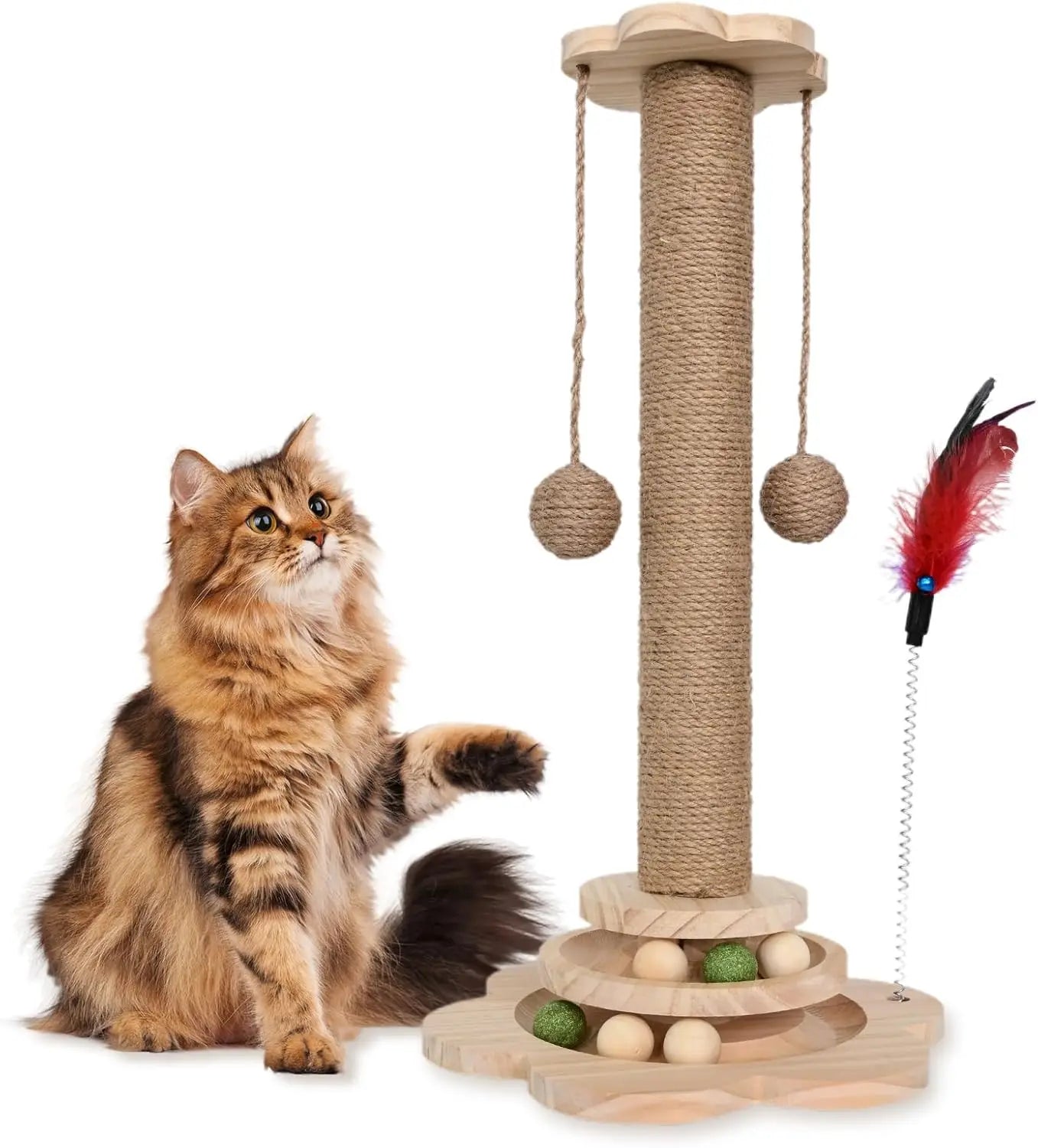 Vertical Rotating Cat Scratch Board - Durable Wooden Fiber Stand