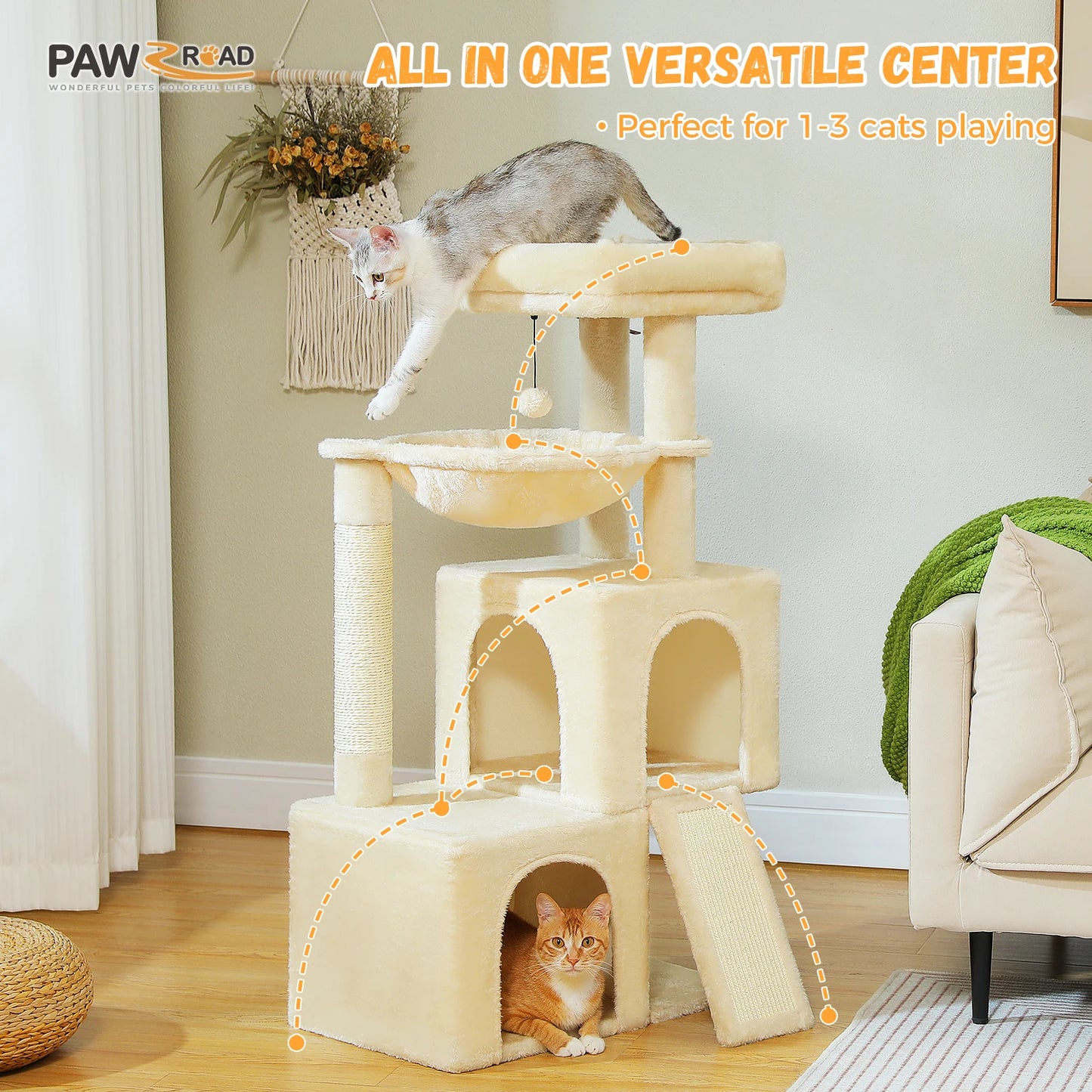 Large Multi-Level Cat Tree with Condos & Sisal Scratching Pads