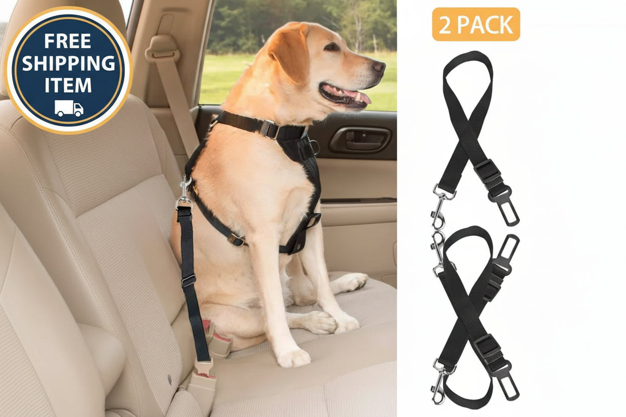Pet Car Safety Seat Belt Harness for Dogs & Cats - 2pk