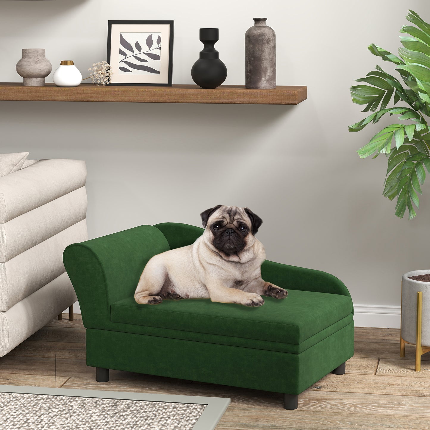 Pet Sofa Bed Couch With Storage For Cats And Small Dogs, Green