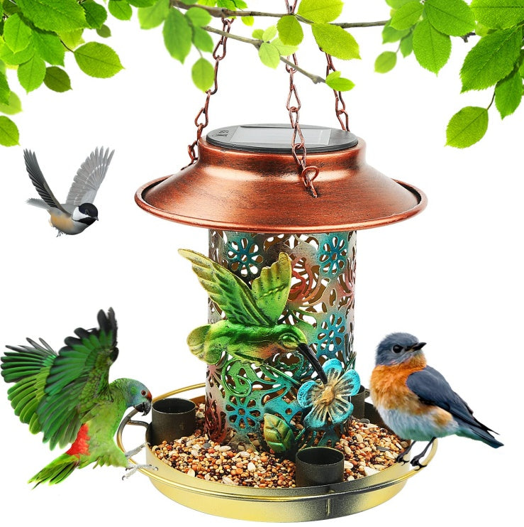 Solar Bird Feeder - Metal Hanging Lantern for Outdoors with S-Hook