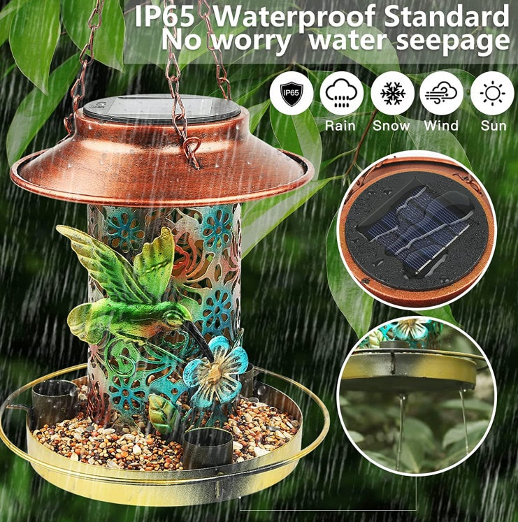 Solar Bird Feeder - Metal Hanging Lantern for Outdoors with S-Hook
