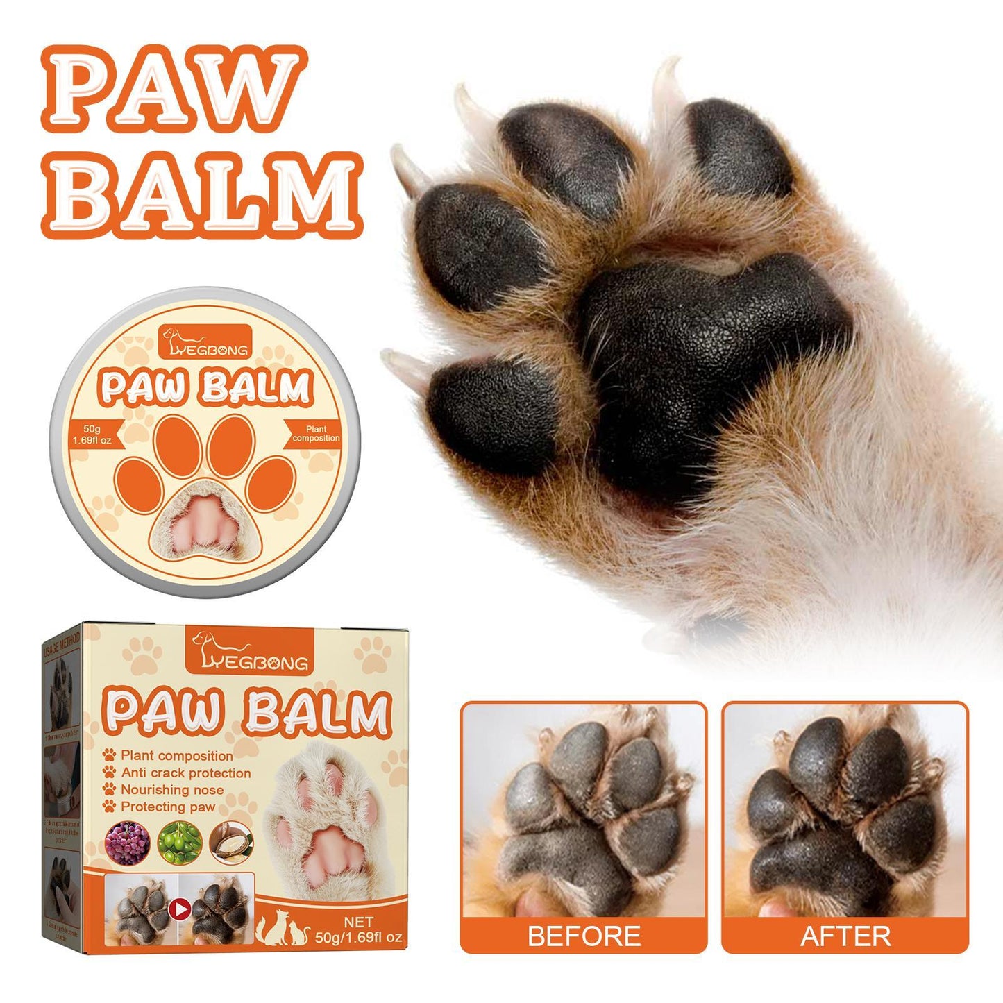 Pet Paw Balm - Moisturizing Cream for Dry & Cracked Paw Pads