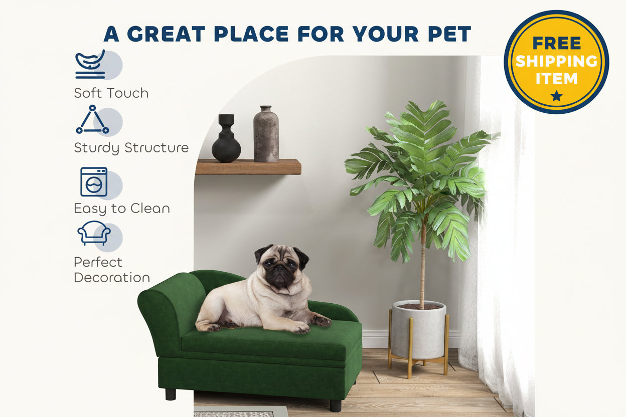 Pet Sofa Bed Couch With Storage For Cats And Small Dogs, Green