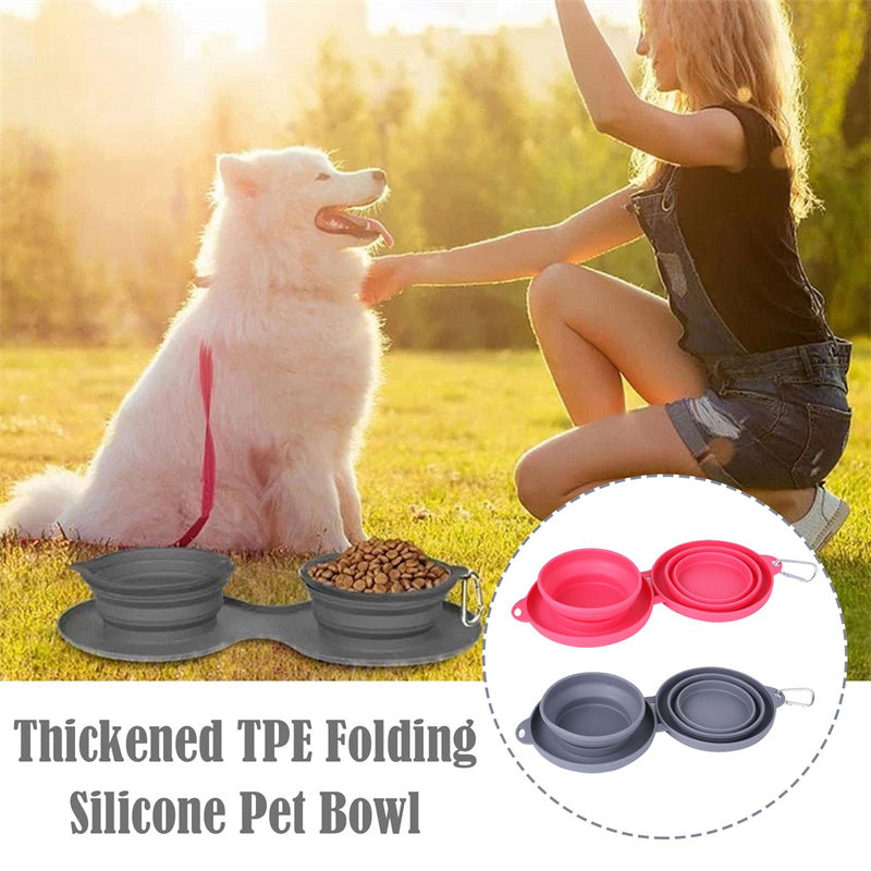 Foldable Silicone Double Pet Bowl - Portable for Dogs & Cats