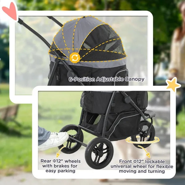 Pet Jogging Stroller - 3-in-1 with Carrier for Small Dogs & Cats