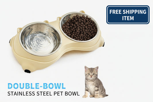 Double Stainless Steel Pet Bowl Set - Non-Slip Base for Cats & Dogs